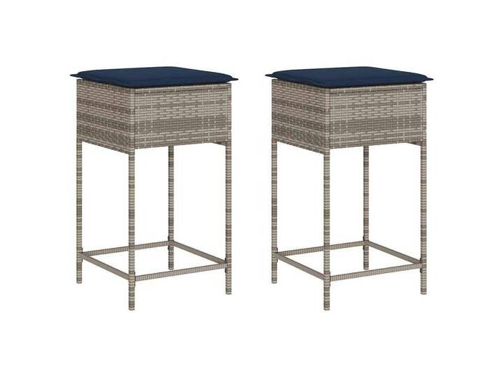 vidaXL Gartenstuhl Garten-Barhocker mit Kissen 2 Stk. Grau Poly Rattan (1 St), grau von vidaXL