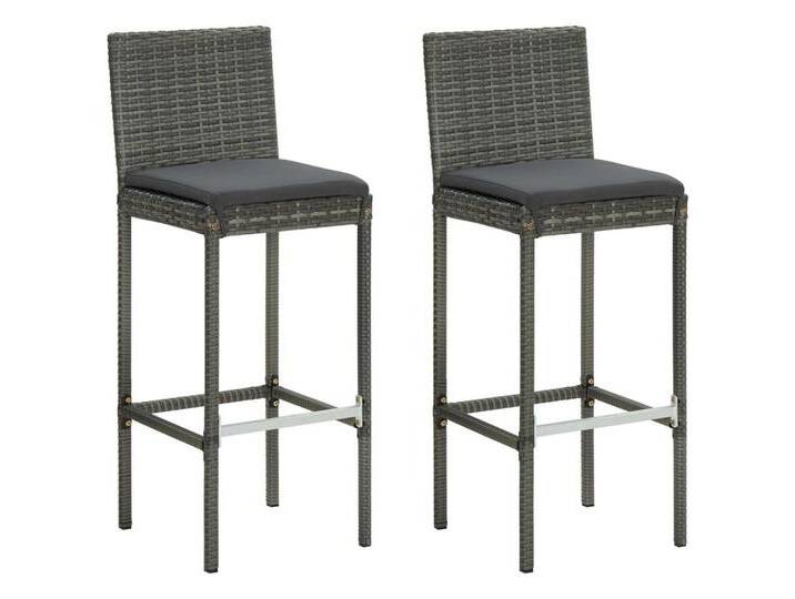 vidaXL Gartenstuhl Garten-Barhocker mit Kissen 2 Stk. Grau Poly Rattan (2 St), grau, Grau von vidaXL