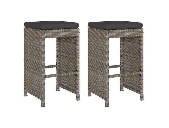 vidaXL Gartenstuhl Garten-Barhocker mit Kissen 2 Stk. Grau Poly Rattan (2 St), grau von vidaXL