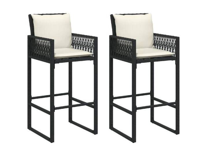 vidaXL Gartenstuhl Garten-Barhocker mit Kissen 2 Stk. Schwarz Poly Rattan (1 St), schwarz, mit Kopfkissen, Schwarz von vidaXL
