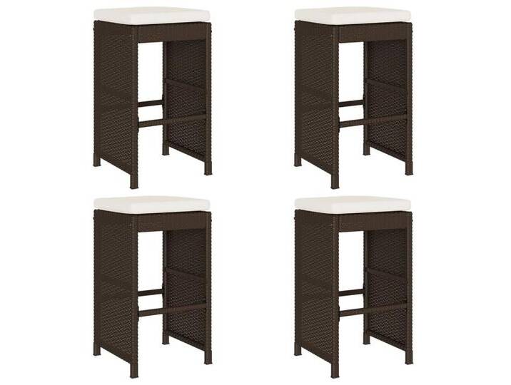 vidaXL Gartenstuhl Garten-Barhocker mit Kissen 4 Stk. Braun Poly Rattan (4 St), braun von vidaXL