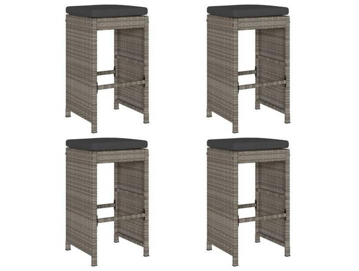 vidaXL Gartenstuhl Garten-Barhocker mit Kissen 4 Stk. Grau Poly Rattan (4 St), grau, Grau von vidaXL