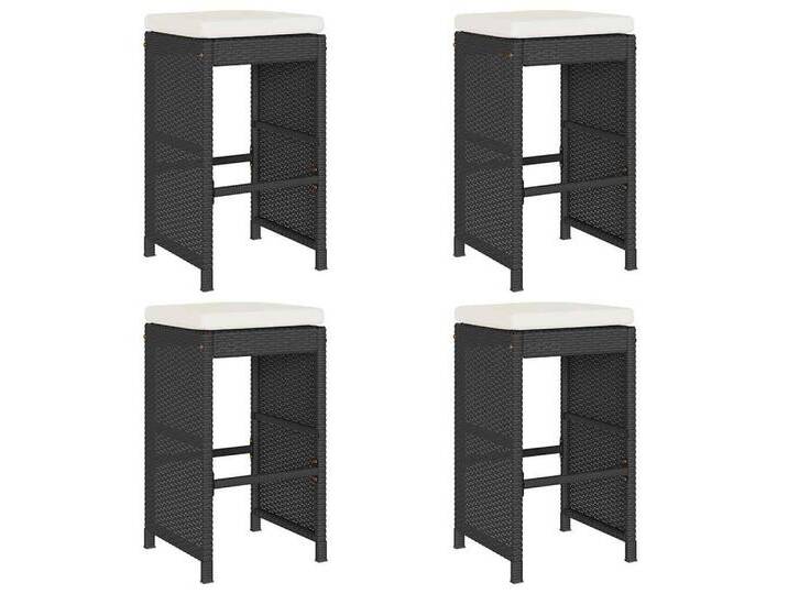vidaXL Gartenstuhl Garten-Barhocker mit Kissen 4 Stk. Schwarz Poly Rattan (4 St), schwarz von vidaXL