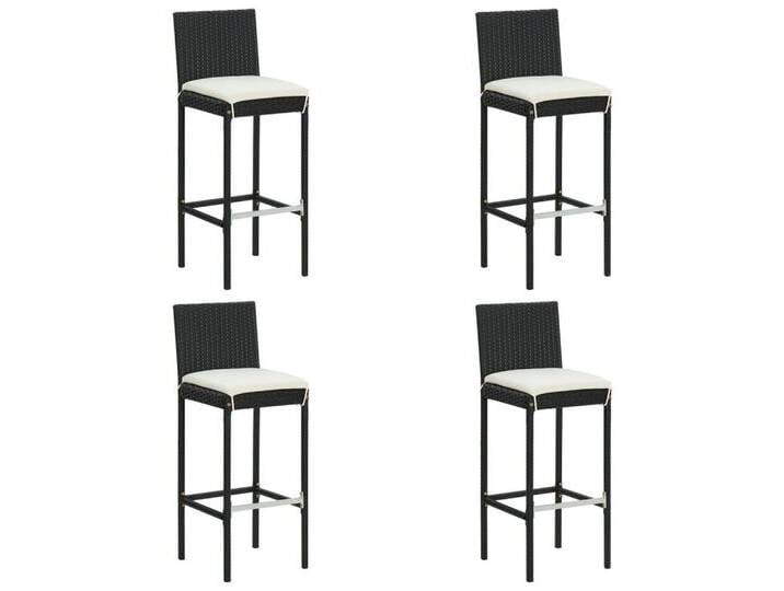 vidaXL Gartenstuhl Garten-Barhocker mit Kissen 4 Stk. Schwarz Poly Rattan (4 St), schwarz von vidaXL