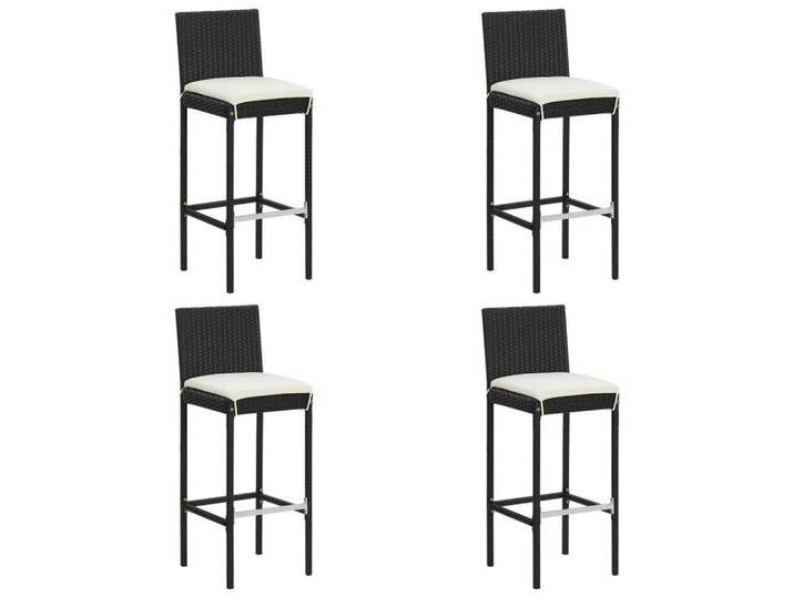vidaXL Gartenstuhl Garten-Barhocker mit Kissen 4 Stk. Schwarz Poly Rattan (4 St), schwarz von vidaXL