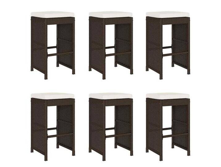 vidaXL Gartenstuhl Garten-Barhocker mit Kissen 6 Stk. Braun Poly Rattan (6 St), braun von vidaXL