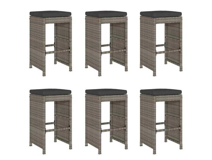 vidaXL Gartenstuhl Garten-Barhocker mit Kissen 6 Stk. Grau Poly Rattan (6 St), grau von vidaXL