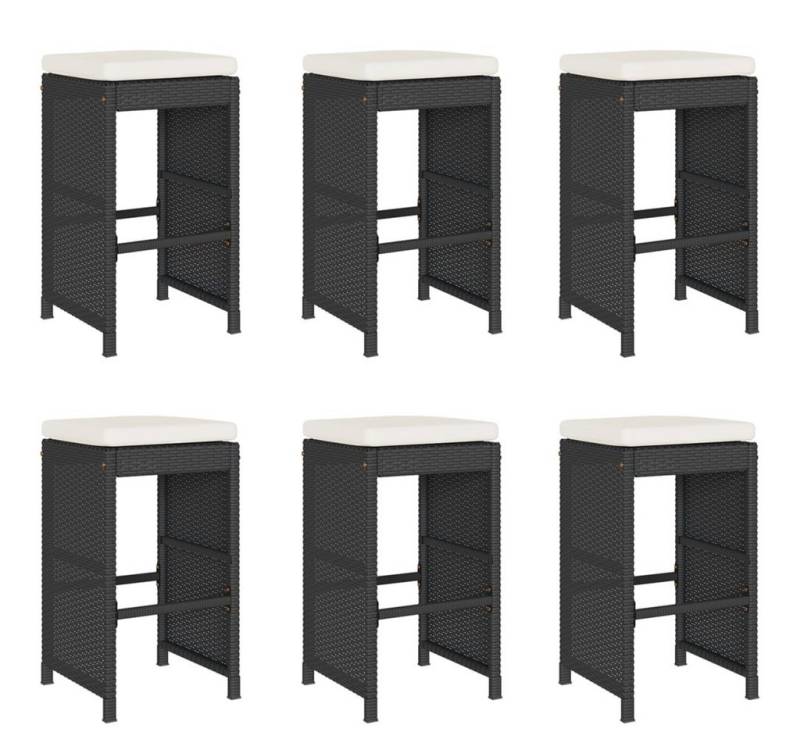 vidaXL Gartenstuhl Garten-Barhocker mit Kissen 6 Stk. Schwarz Poly Rattan (6 St) von vidaXL