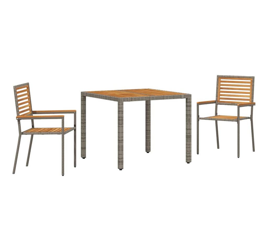 vidaXL Gartenstuhl Garten Essgruppe 3 pcs Grau 90 x 90 x 75 cm Poly-Rattan (3 St) von vidaXL