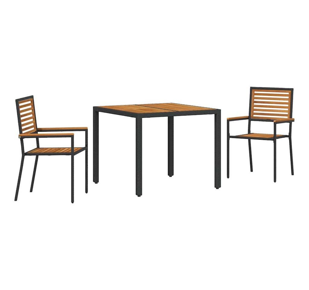 vidaXL Gartenstuhl Garten Essgruppe 3 pcs Schwarz 90 x 90 x 75 cm Poly-Rattan (3 St) von vidaXL