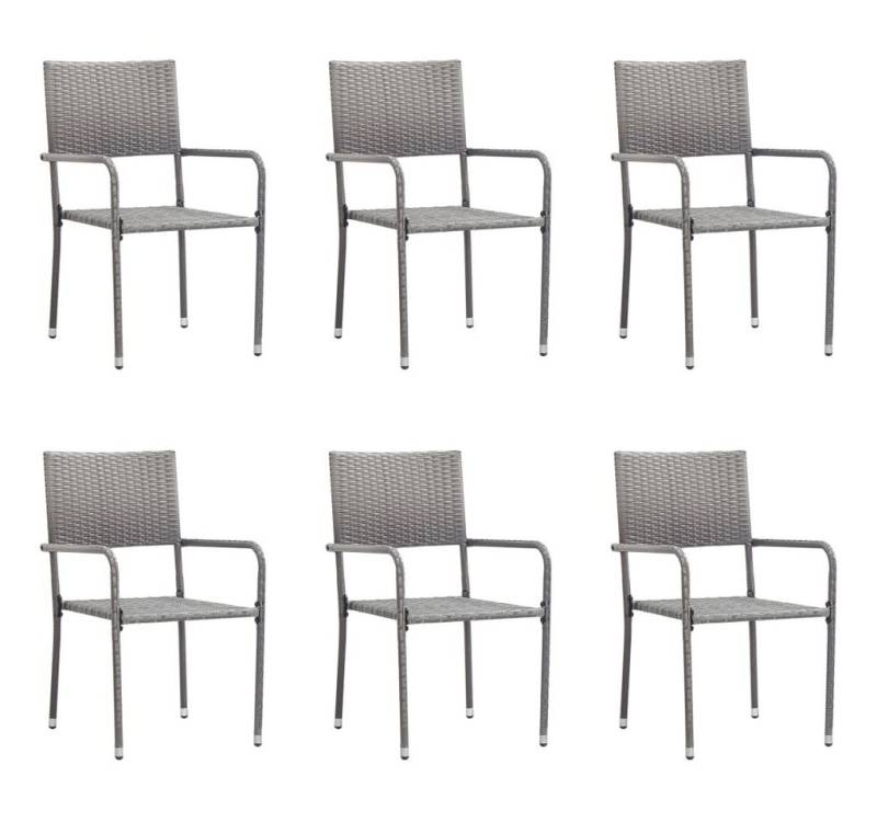 vidaXL Gartenstuhl Garten-Essstühle 6 Stk. Stapelbar Grau Polyrattan (6 St) von vidaXL