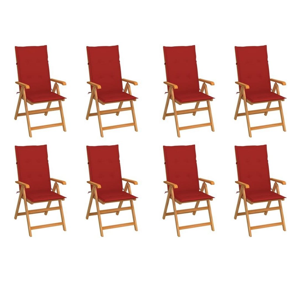 vidaXL Gartenstuhl Verstellbare Gartenstühle mit Auflagen 8 Stk. Massivholz Teak (8 St) von vidaXL