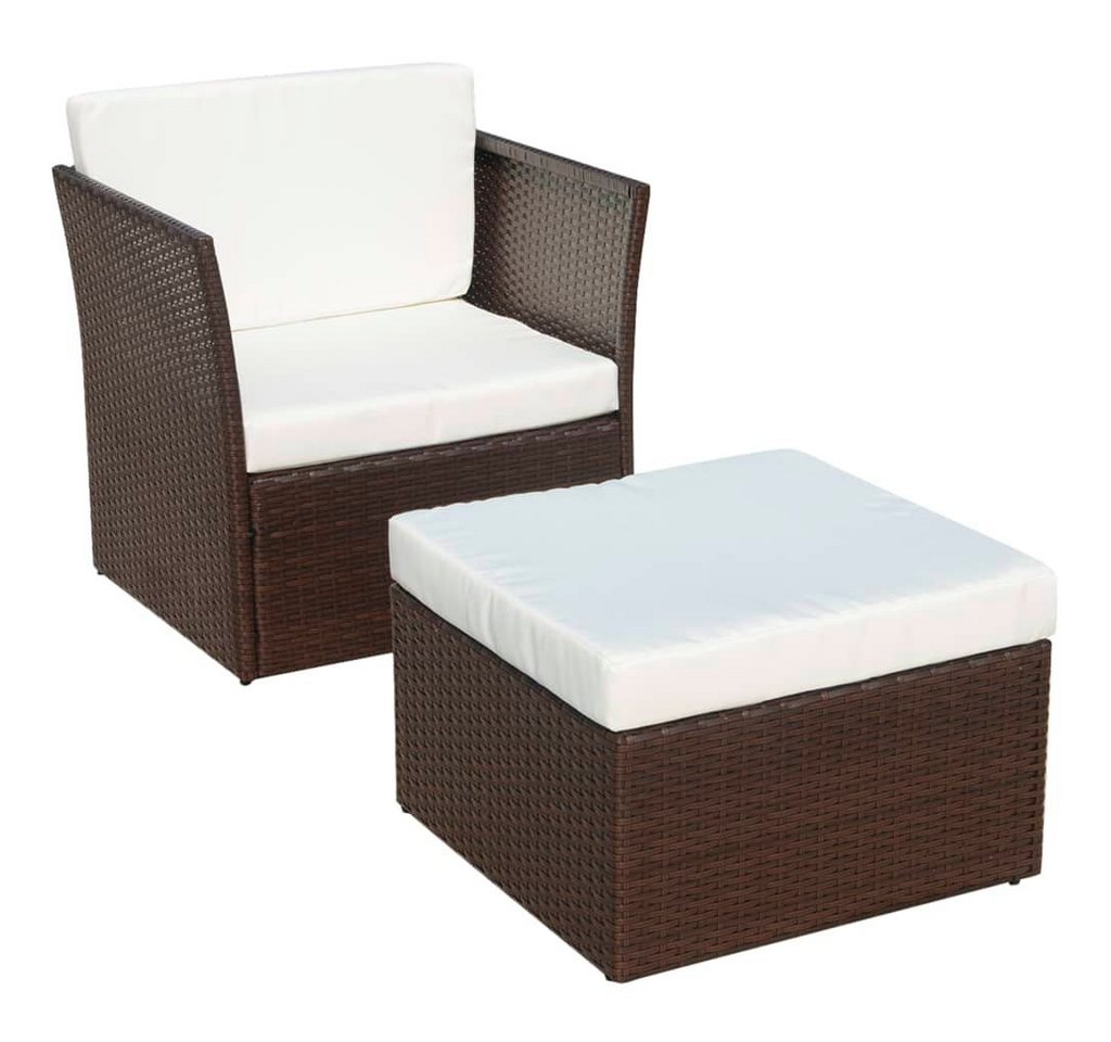 vidaXL Gartenstuhl Gartensessel mit Fußhocker Poly Rattan Braun (1 St) von vidaXL