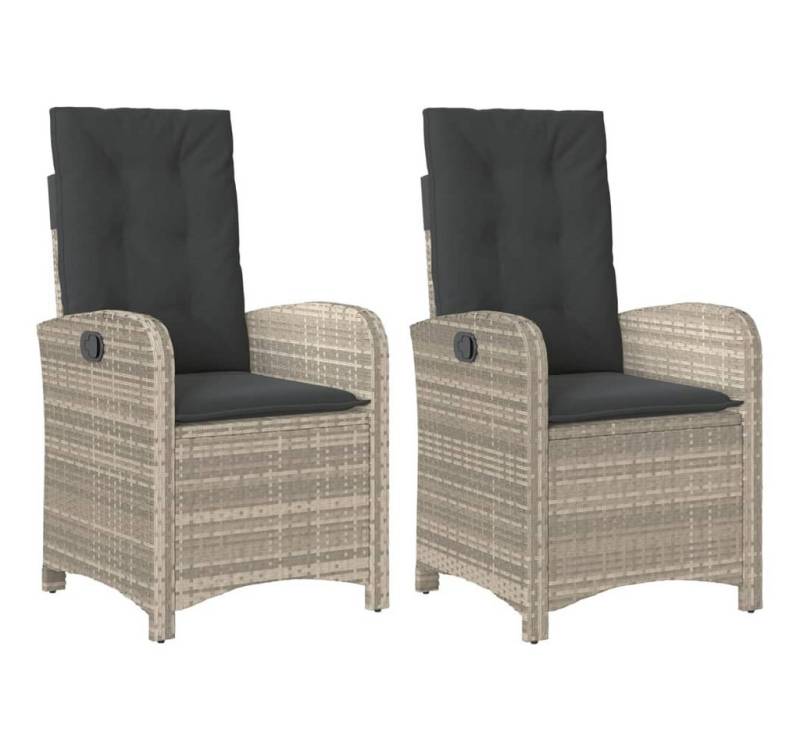 vidaXL Gartenstuhl Gartensessel mit Kissen 2 Stk. Verstellbar Hellgrau Poly Rattan von vidaXL