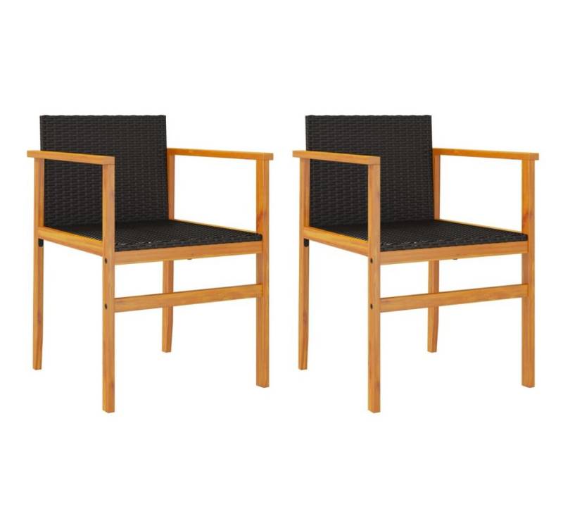 vidaXL Gartenstuhl Gartenstühle 2 Stk Schwarz Polyrattan und Massivholz von vidaXL