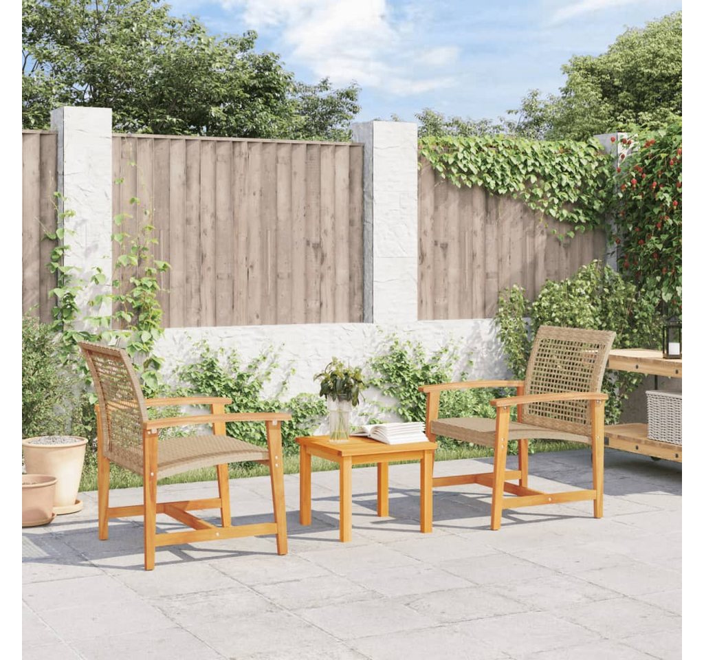 vidaXL Gartenstuhl Gartenstühle 2 Stk. Beige Poly Rattan und Akazienholz von vidaXL