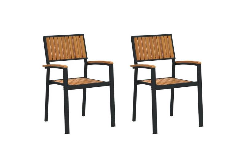 vidaXL Gartenstuhl Gartenstühle 2 Stk. Stapelbar Schwarz Massivholz Metall (2 St) von vidaXL