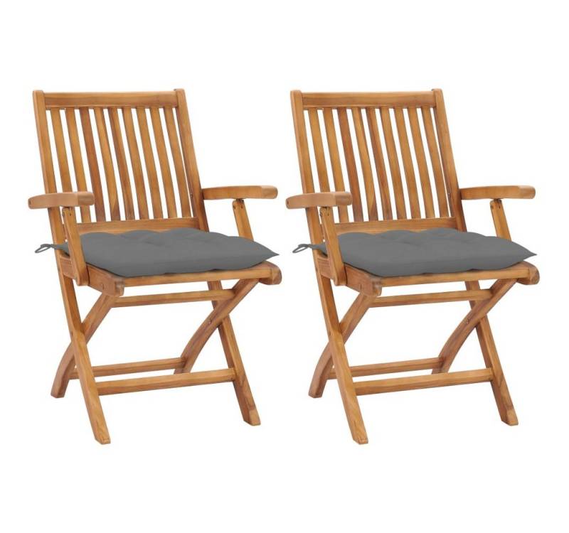 vidaXL Gartenstuhl Gartenstühle 2 Stk. mit Grauen Kissen Massivholz (2 St) von vidaXL
