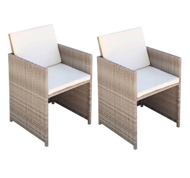 vidaXL Gartenstuhl Gartenstühle 2 Stk. mit Polstern und Kissen Poly Rattan Beige (2 St) von vidaXL