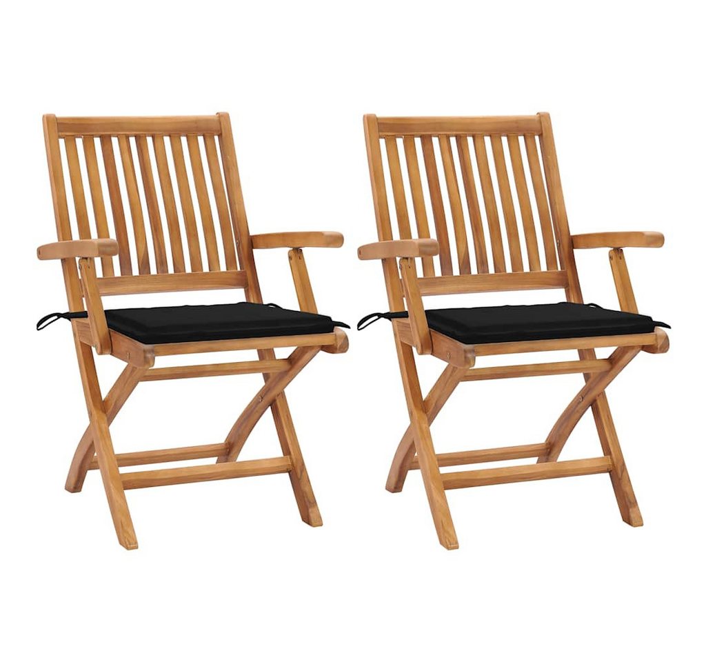 vidaXL Gartenstuhl Gartenstühle 2 Stk. mit Schwarzen Kissen Massivholz (2 St) von vidaXL