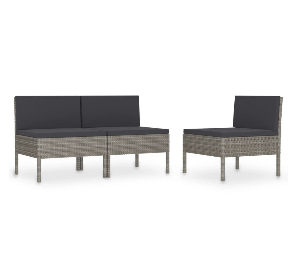 vidaXL Gartenstuhl Gartenstühle 3 Stk. mit Auflagen Poly Rattan Grau (3 St) von vidaXL