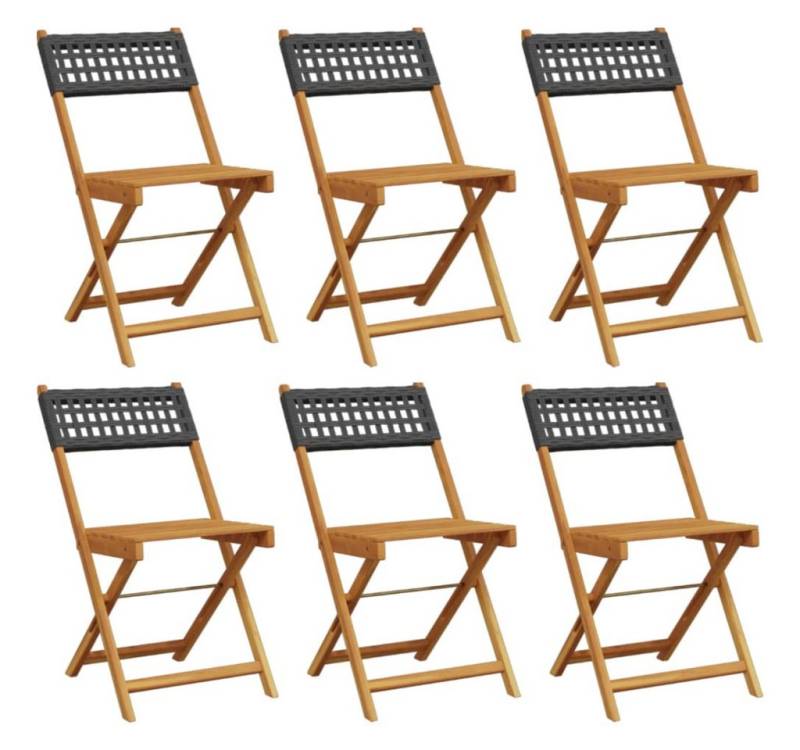vidaXL Gartenstuhl Gartenstühle 6 Stk. Klappbar Schwarz Poly Rattan & Massivholz (6 St) von vidaXL