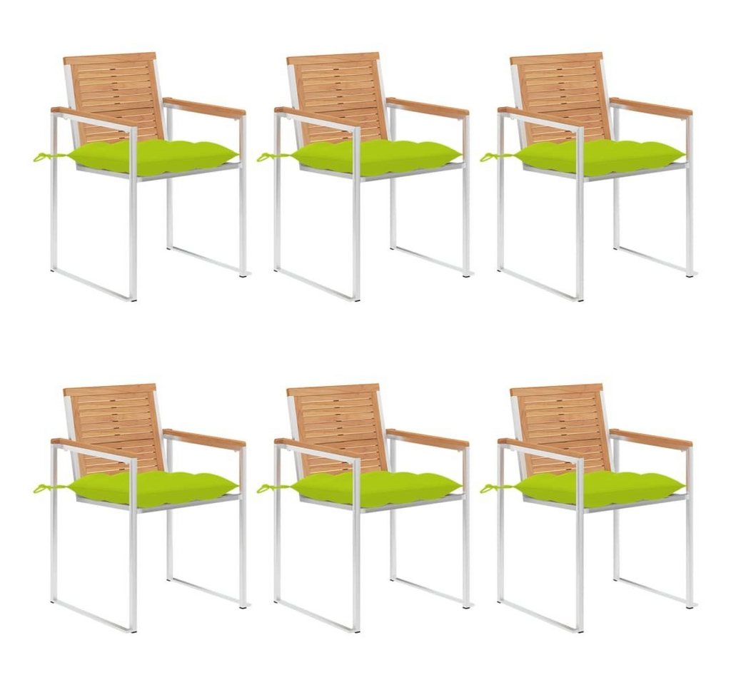 vidaXL Gartenstuhl Gartenstühle 6 Stk. mit Kissen Massivholz Teak (6 St) von vidaXL