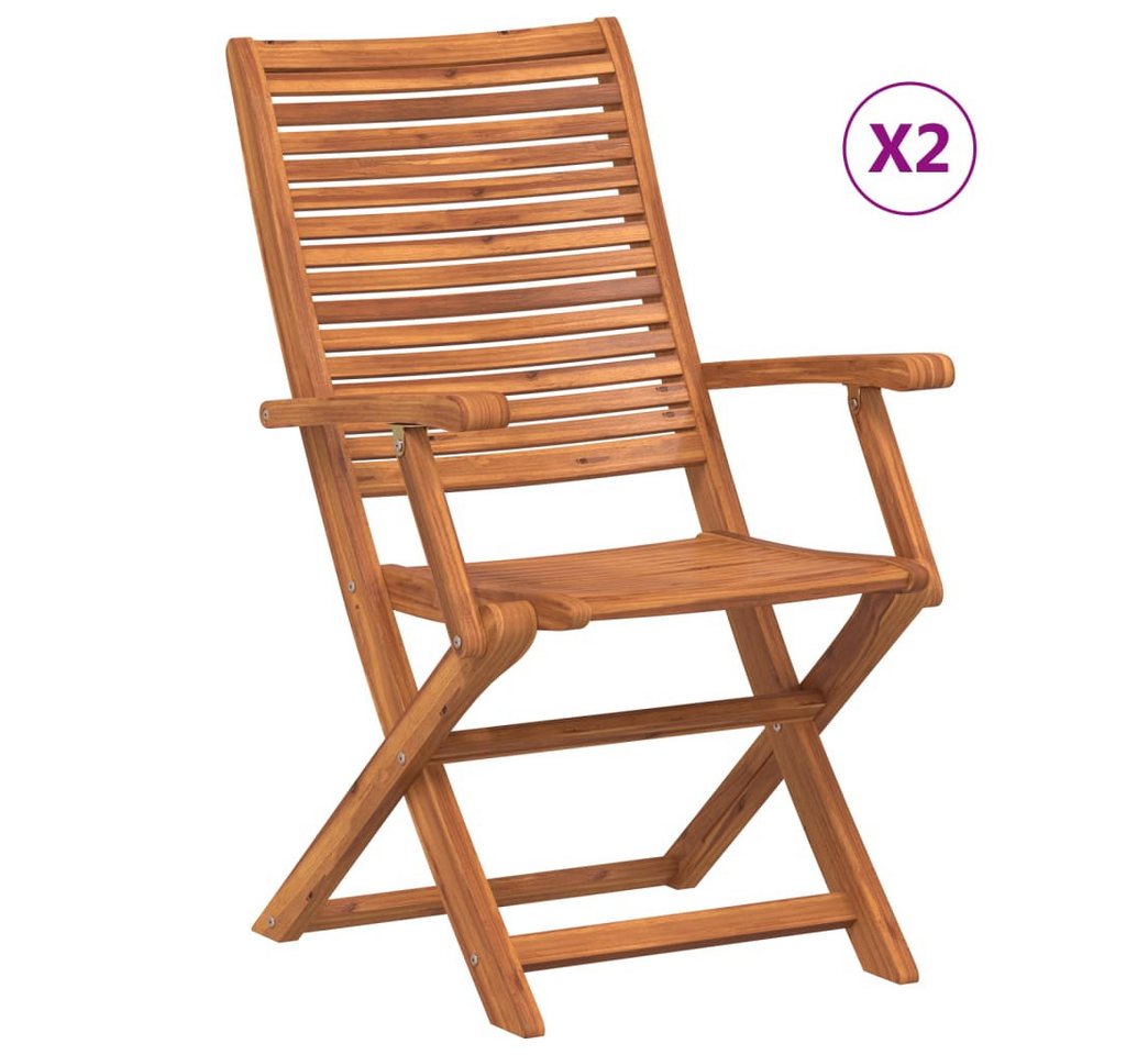 vidaXL Gartenstuhl Gartenstühle mit Armlehnen 2 Stk. Klappbar Massivholz Akazie (2 St) von vidaXL