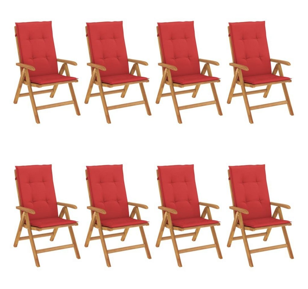 vidaXL Gartenstuhl Gartenstühle mit Auflagen 8 Stk. Massivholz Teak (8 St) von vidaXL