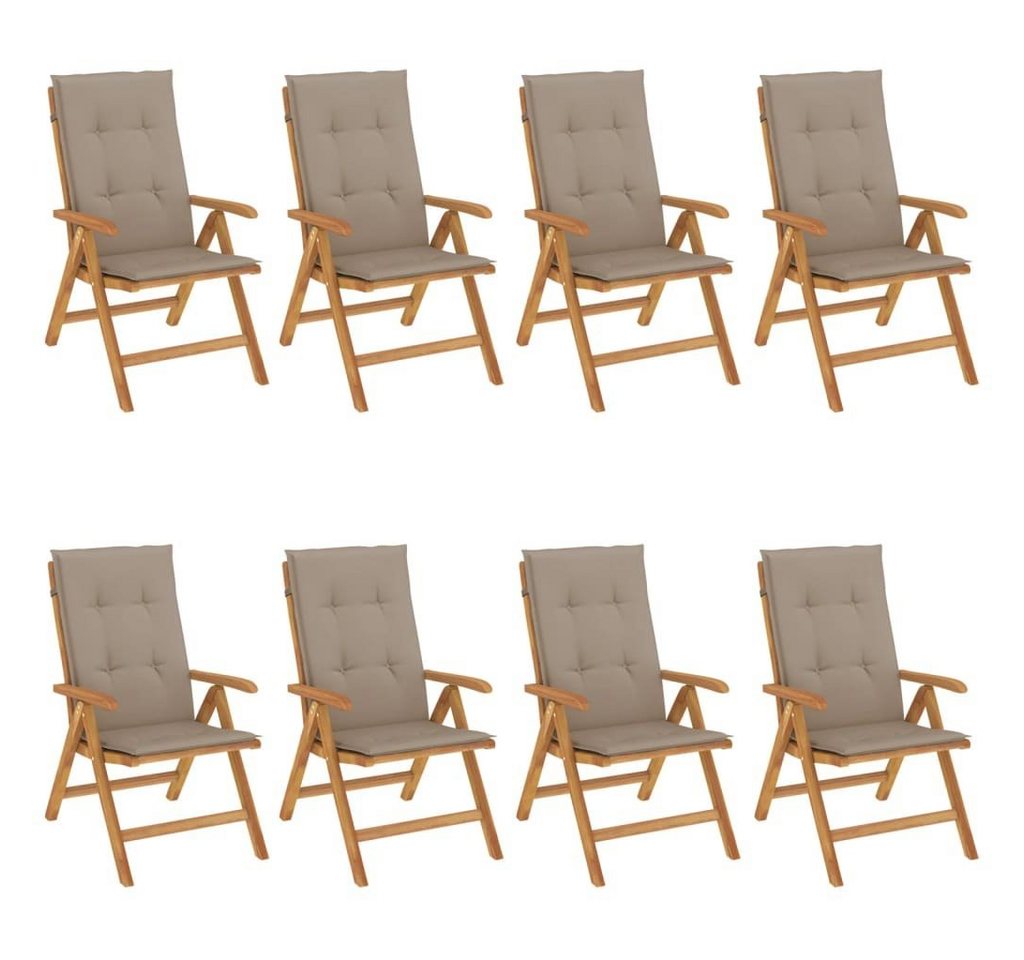 vidaXL Gartenstuhl Gartenstühle mit Auflagen 8 Stk. Massivholz Teak (8 St) von vidaXL