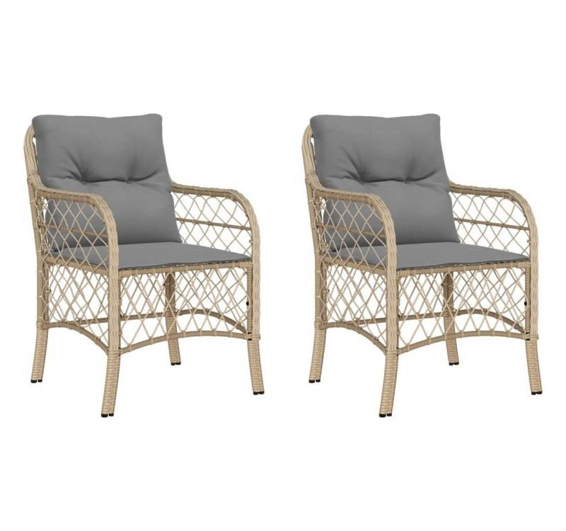 vidaXL Gartenstuhl Gartenstühle mit Kissen 2 Stk Beigemischung Polyrattan von vidaXL