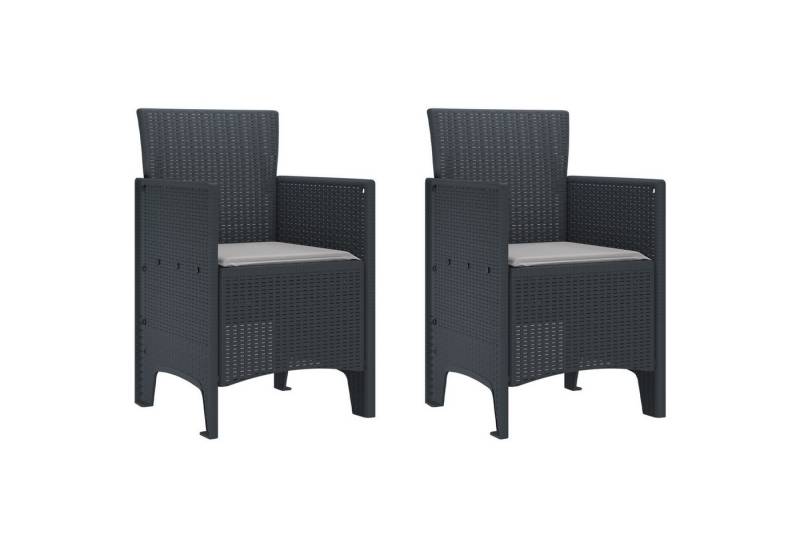 vidaXL Gartenstuhl Gartenstühle mit Kissen 2 Stk. Anthrazit Poly Rattan (2 St) von vidaXL