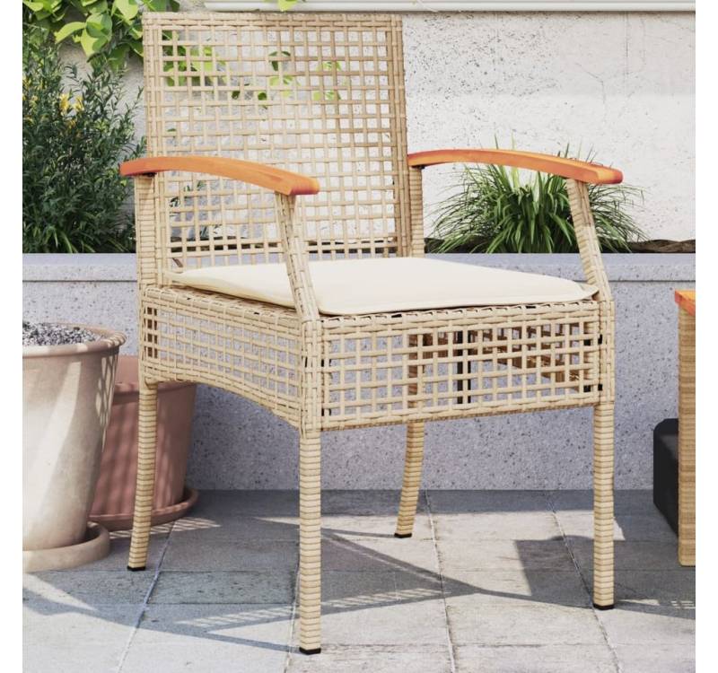 vidaXL Gartenstuhl Gartenstühle mit Kissen 2 Stk. Beige Poly Rattan Akazienholz von vidaXL