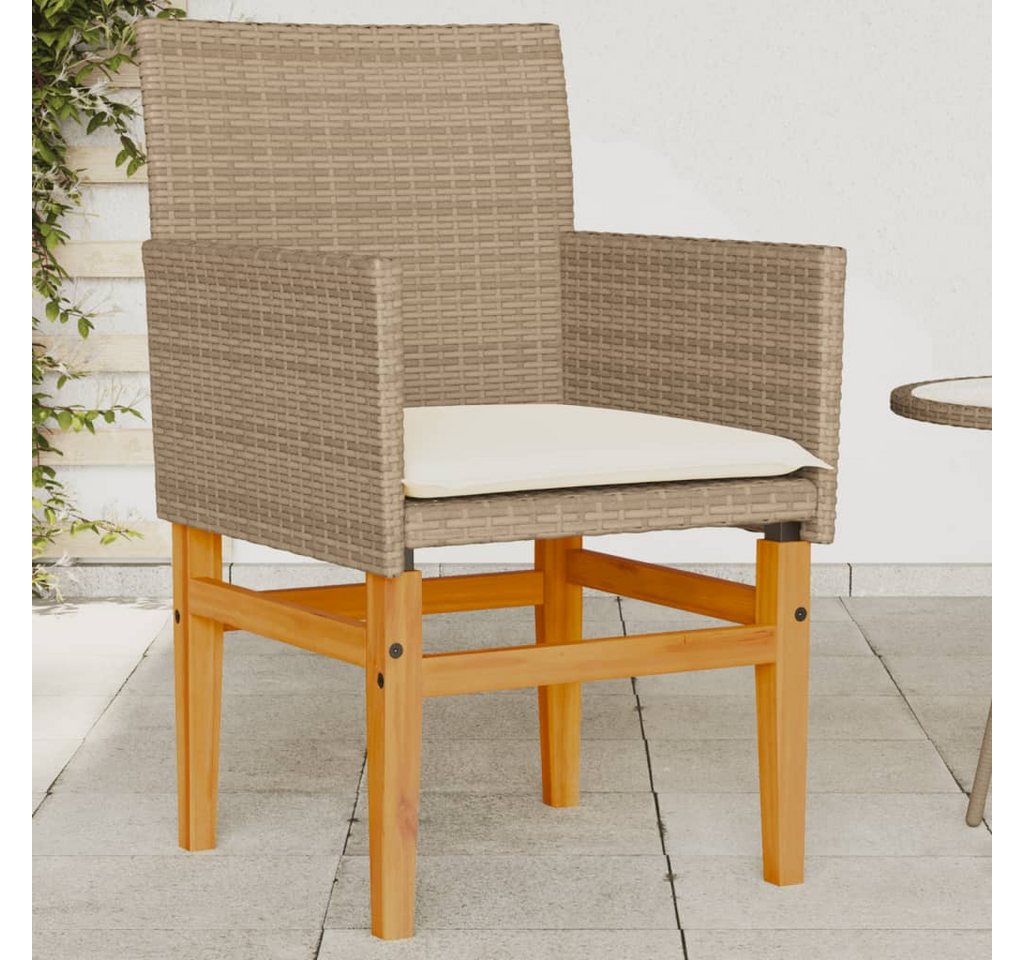 vidaXL Gartenstuhl Gartenstühle mit Kissen 2 Stk. Beige Poly Rattan Massivholz (1 St) von vidaXL