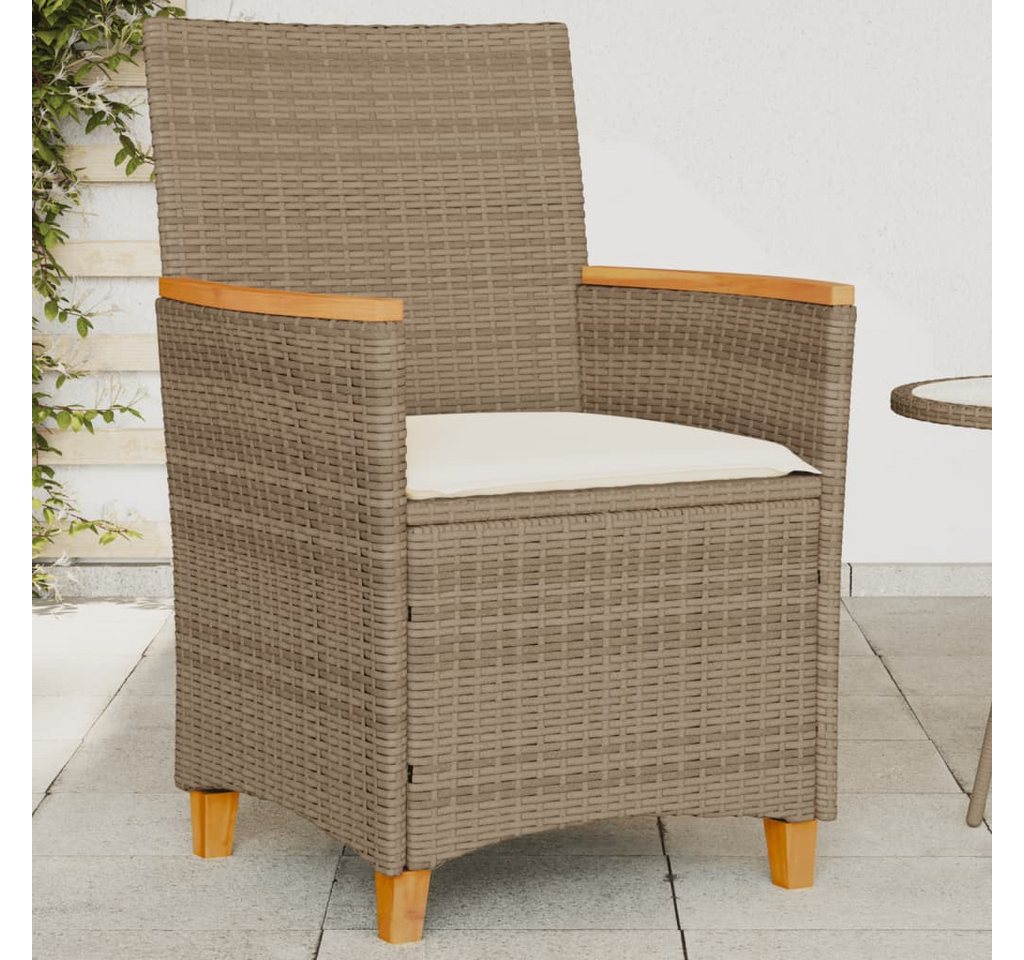 vidaXL Gartenstuhl Gartenstühle mit Kissen 2 Stk. Beige Poly Rattan Massivholz (1 St) von vidaXL