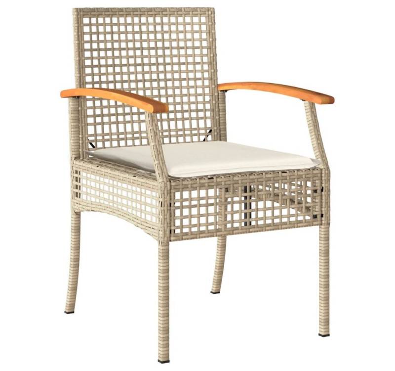 vidaXL Gartenstuhl Gartenstühle mit Kissen 4 Stk. Beige Poly Rattan nholz (4 St) von vidaXL