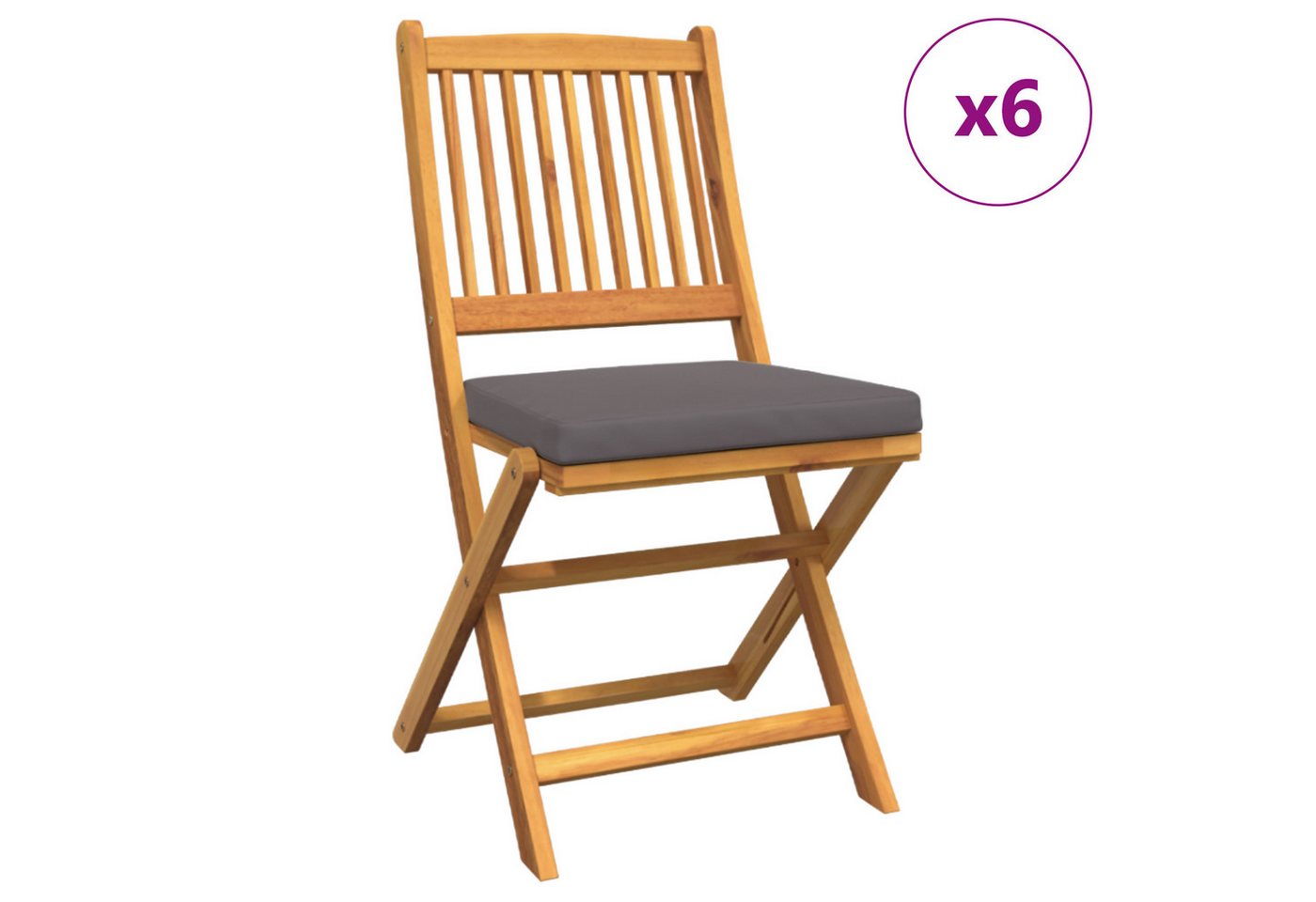 vidaXL Gartenstuhl Garten-Klappstühle mit Grauen Kissen 6 Stk. Massivholz (6 St) von vidaXL