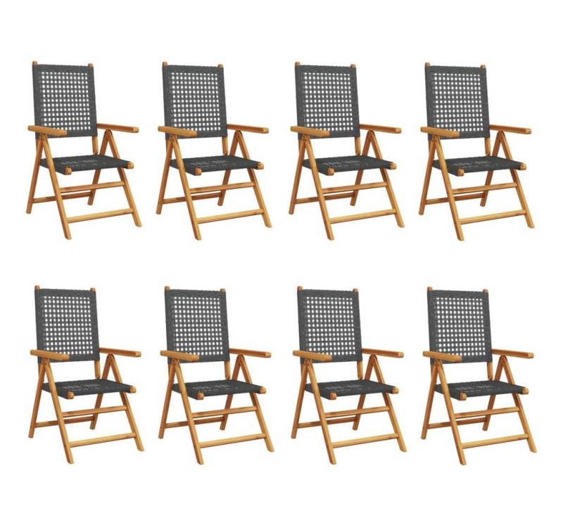 vidaXL Gartenstuhl Gartenstuhl Verstellbar 8 Stk. Schwarz Poly Rattan Massivholz (8 St) von vidaXL