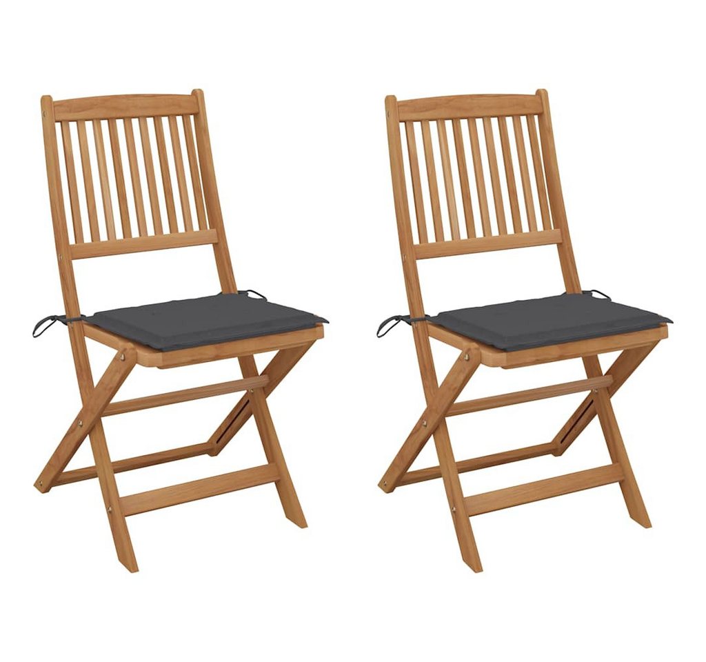 vidaXL Gartenstuhl Klappbare Gartenstühle 2 Stk. mit Kissen Massivholz (2 St) von vidaXL