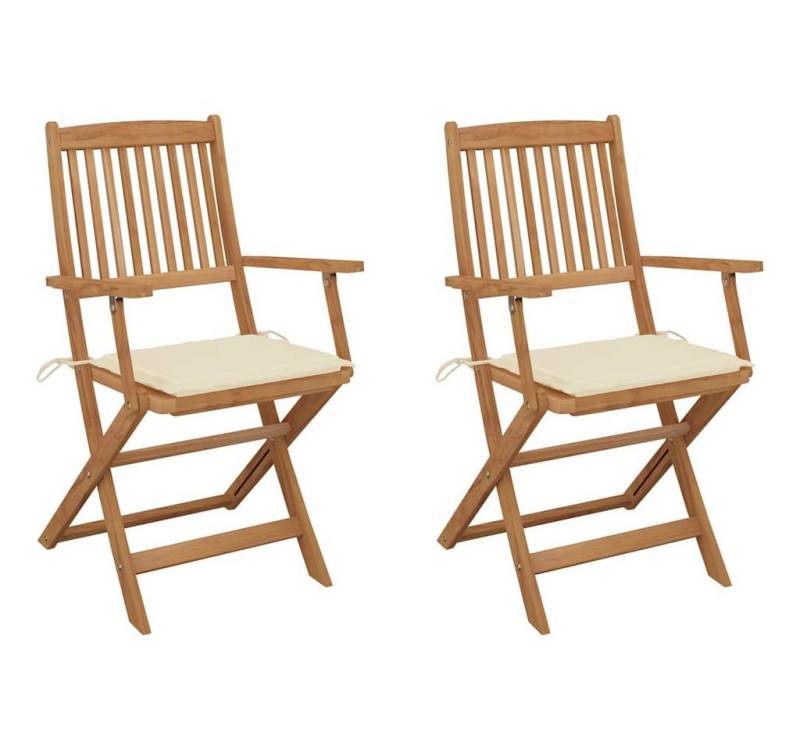 vidaXL Gartenstuhl Klappbare Gartenstühle 2 Stk. mit Kissen Massivholz (2 St) von vidaXL