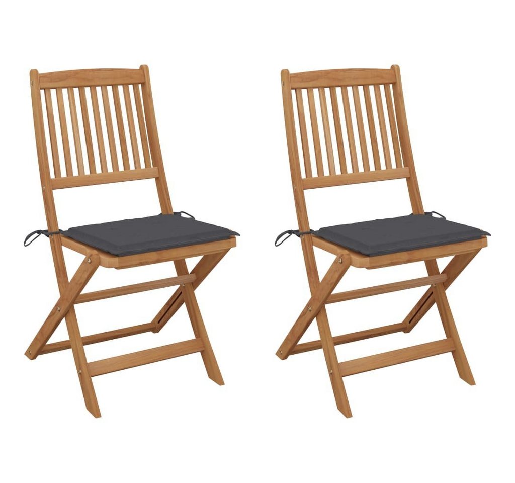 vidaXL Gartenstuhl Klappbare Gartenstühle 2 Stk. mit Kissen Massivholz Akazie (2 St) von vidaXL