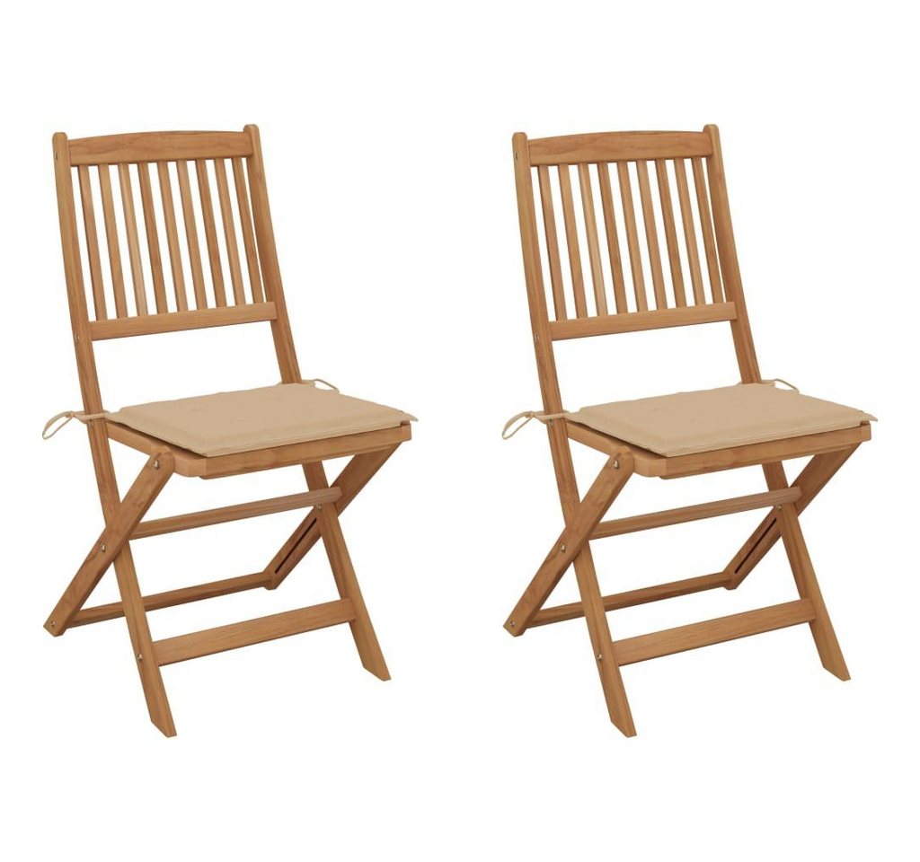 vidaXL Gartenstuhl Klappbare Gartenstühle 2 Stk. mit Kissen Massivholz Akazie (2 St) von vidaXL