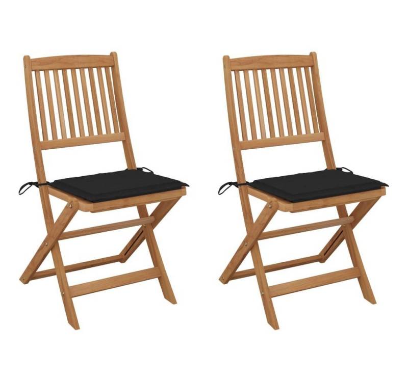 vidaXL Gartenstuhl Klappbare Gartenstühle 2 Stk. mit Kissen Massivholz Akazie (2 St) von vidaXL