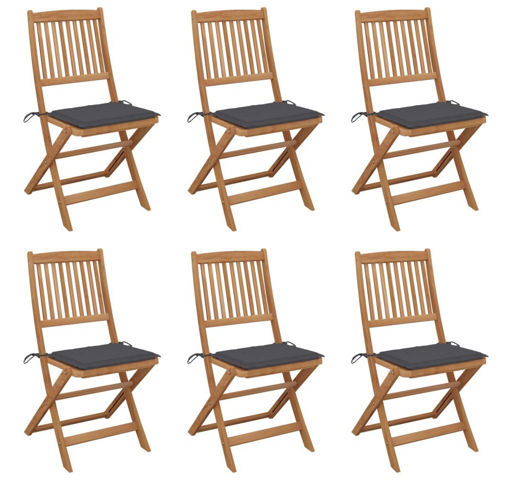 vidaXL Gartenstuhl Klappbare Gartenstühle 6 Stk. mit Kissen Massivholz (6 St) von vidaXL
