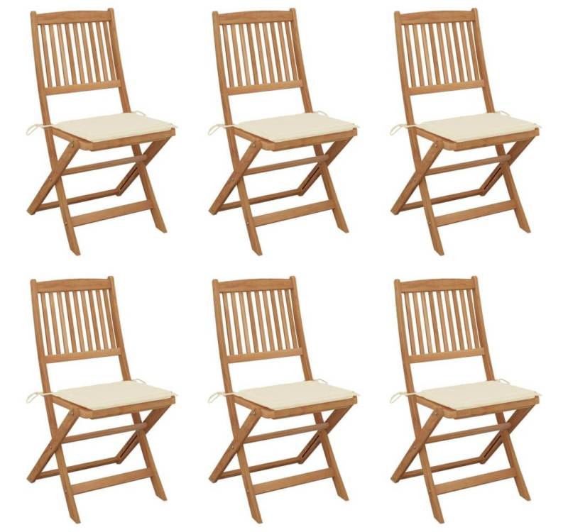 vidaXL Gartenstuhl Klappbare Gartenstühle 6 Stk. mit Kissen Massivholz (6 St) von vidaXL