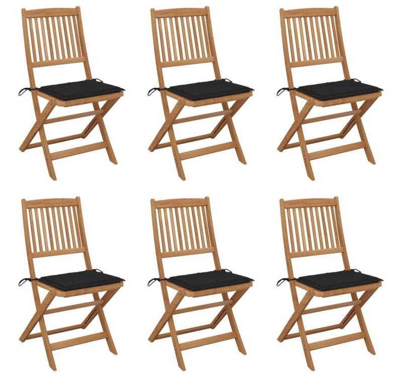 vidaXL Gartenstuhl Klappbare Gartenstühle 6 Stk. mit Kissen Massivholz Akazie (6 St) von vidaXL