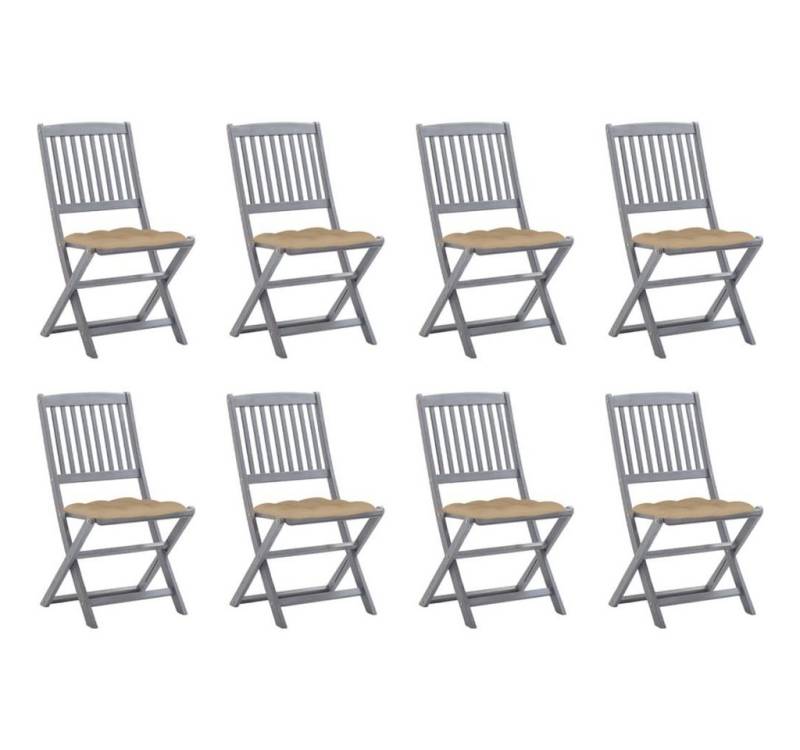 vidaXL Gartenstuhl Klappbare Gartenstühle 8 Stk. mit Kissen Massivholz Akazie (8 St) von vidaXL