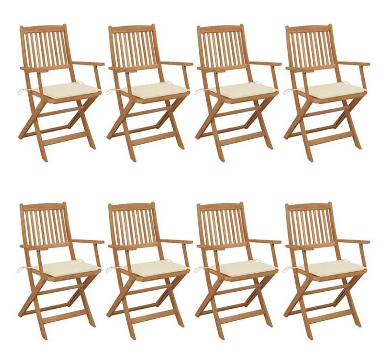 vidaXL Gartenstuhl Klappbare Gartenstühle 8 Stk. mit Kissen Massivholz (8 St) von vidaXL