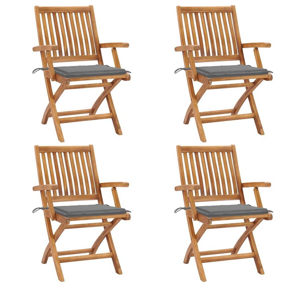 vidaXL Gartenstuhl Klappbare Gartenstühle mit Kissen 4 Stk. Massivholz (4 St) von vidaXL