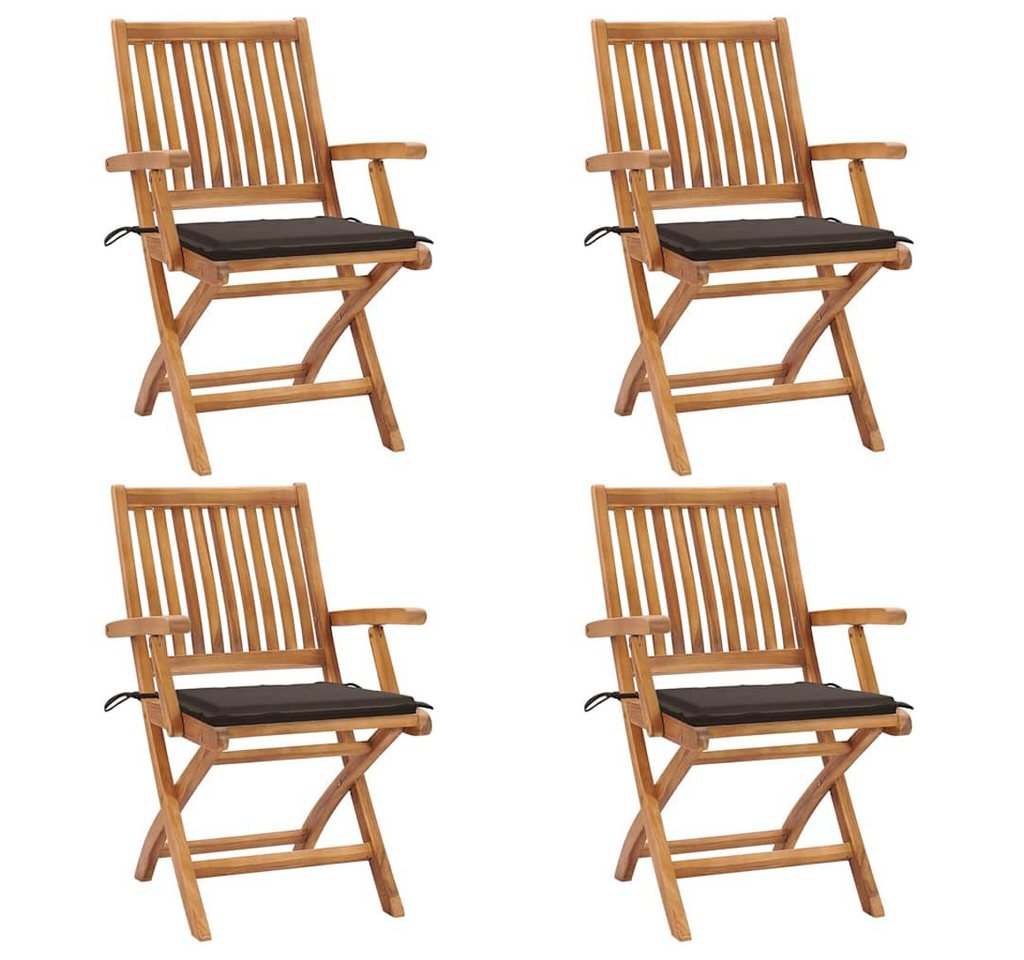 vidaXL Gartenstuhl Klappbare Gartenstühle mit Kissen 4 Stk. Massivholz (4 St) von vidaXL